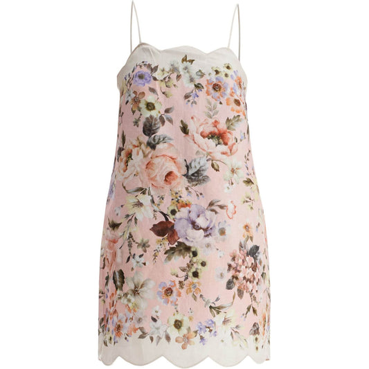 Zimmermann mini floral linen dress in pink with scallop neckline and sleeveless Dresses Zimmermann