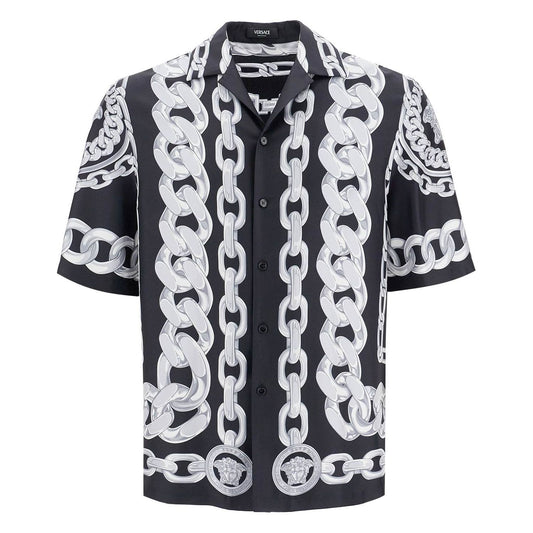 Versace 'printed silk medusa chains bowling shirt