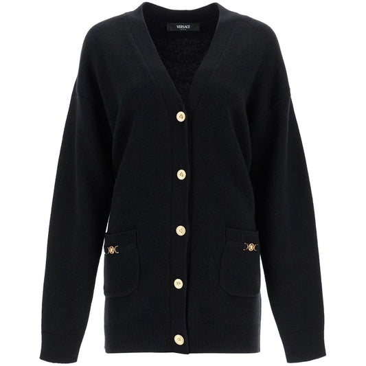 Versace boxy wool and cashmere cardigan Knitwear Versace Black