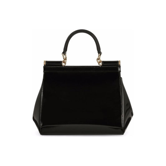 Dolce & Gabbana black calf leather polished finish gold-tone logo plaque bag Handbag Dolce & Gabbana