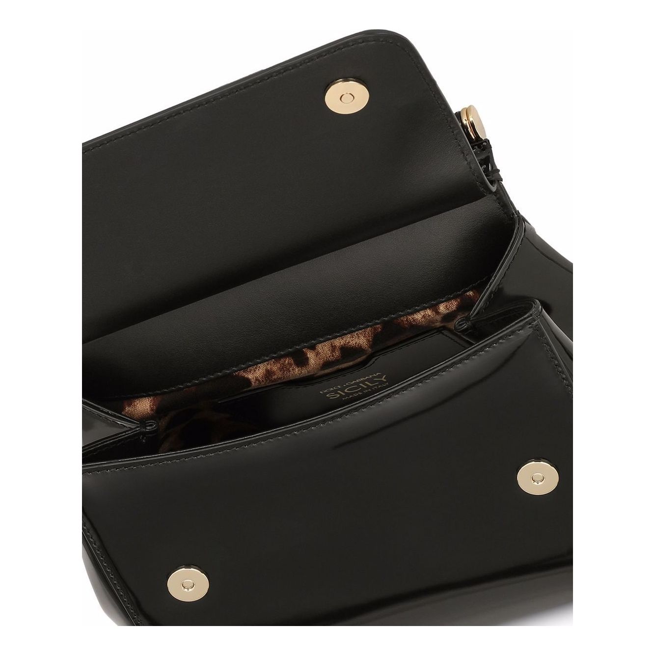 Dolce & Gabbana black calf leather polished finish gold-tone logo plaque bag Handbag Dolce & Gabbana