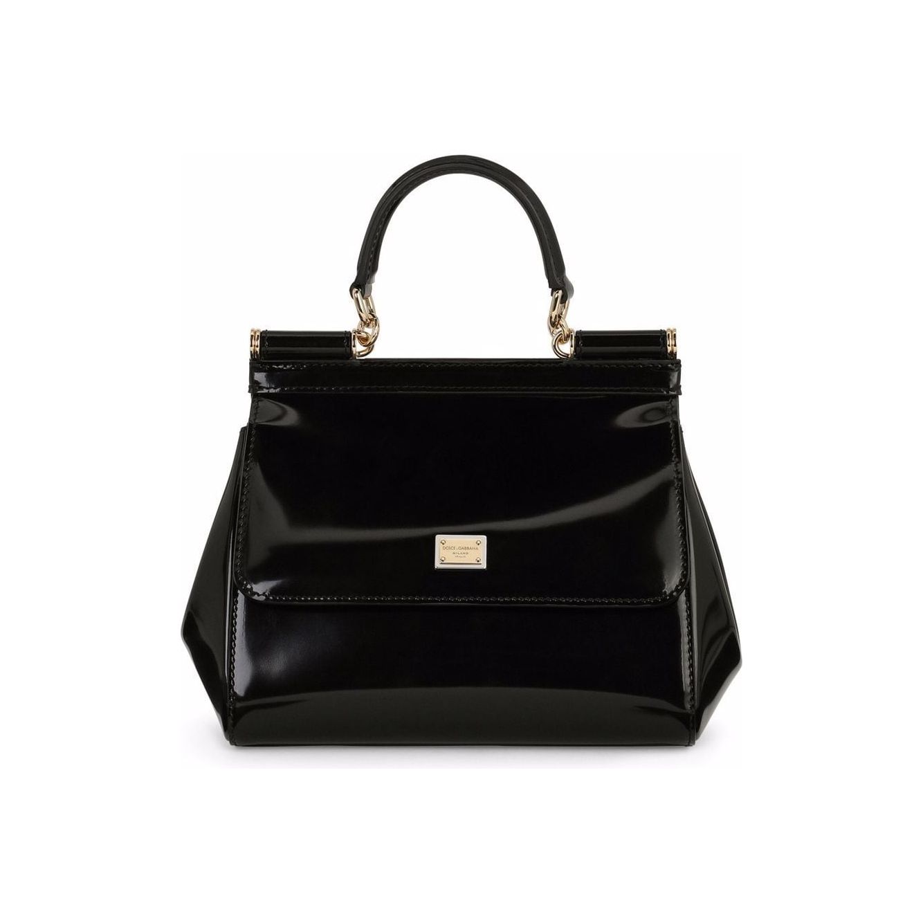 Dolce & Gabbana black calf leather polished finish gold-tone logo plaque bag Handbag Dolce & Gabbana