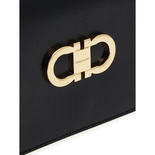 Ferragamo black calfskin Gancini plaque logo-engraved Bag Clutches Ferragamo