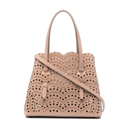 Alaia Beige Lamb Skin Mina Perforated Tote Bag Handbag Alaia