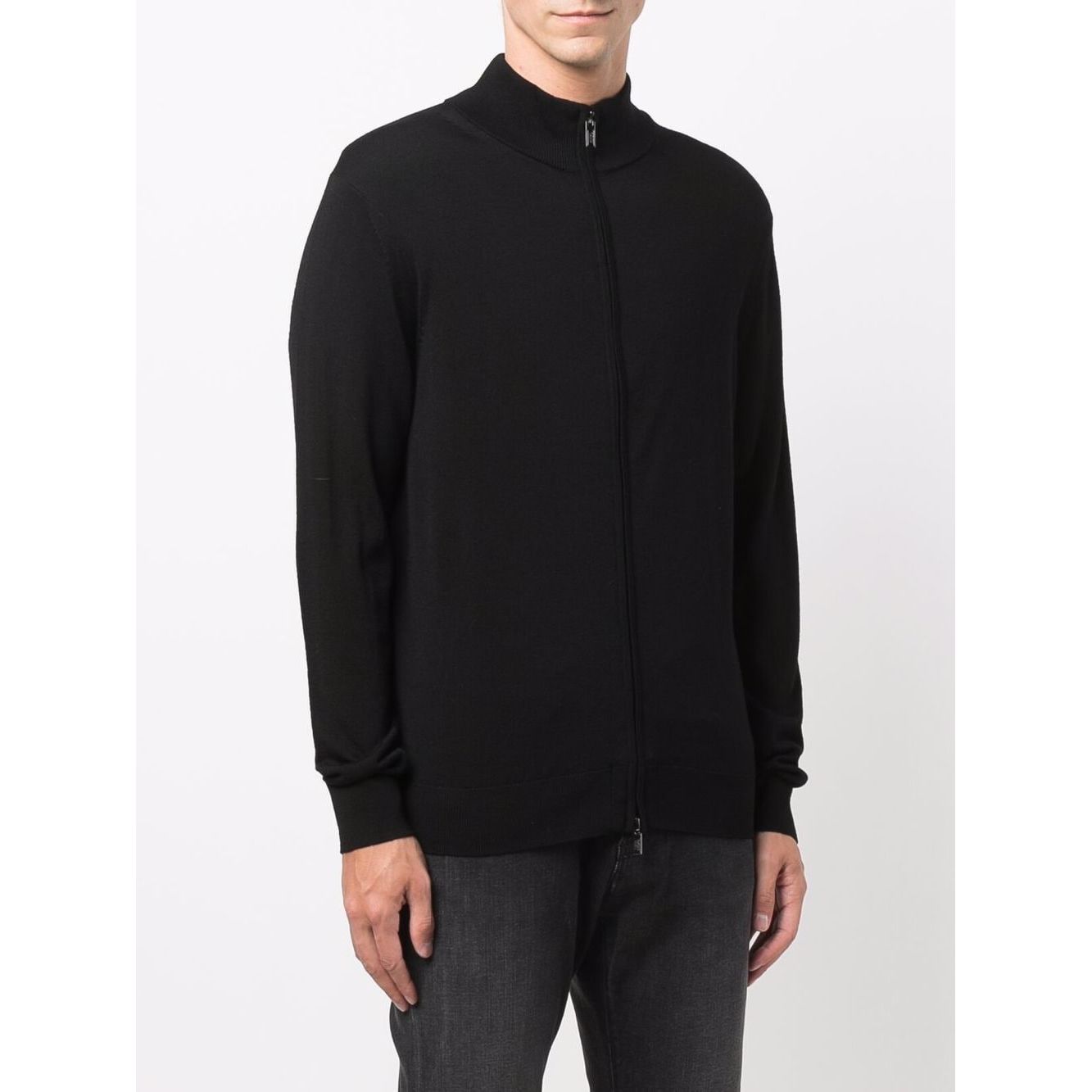 Emporio Armani virgin wool zipped-front men Sweaters Black Topwear Emporio Armani