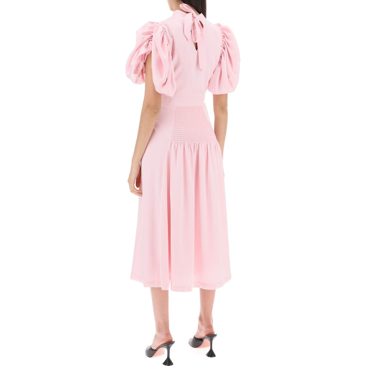 Rotate midi satin dress with balloon sleeves