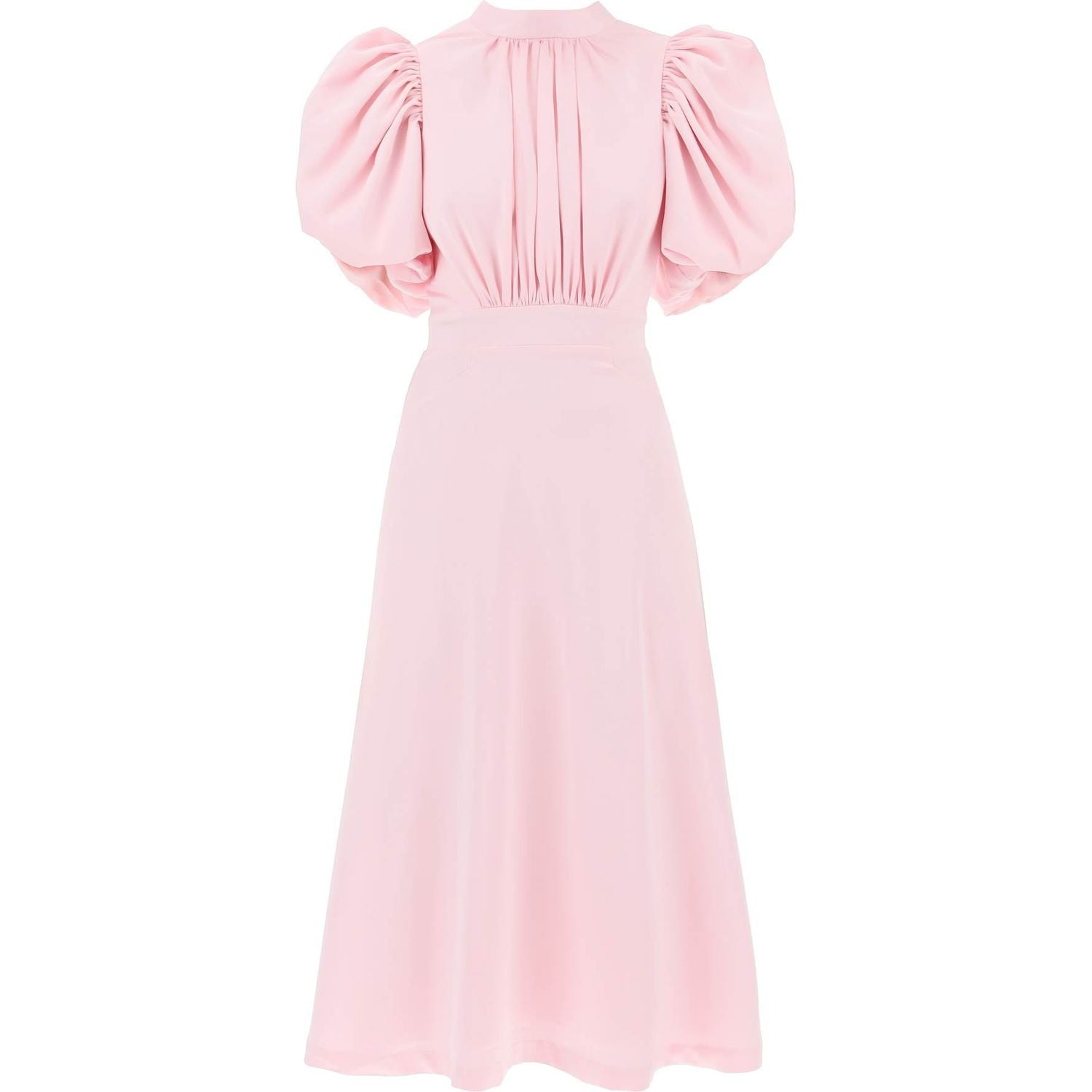 Rotate midi satin dress with balloon sleeves