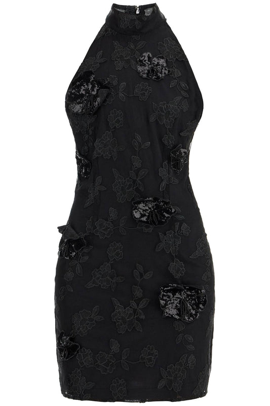 Rotate black floral recycled polyester mini dress Dresses Rotate