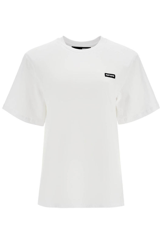 Rotate white organic cotton t-shirt with wide neck Topwear Rotate