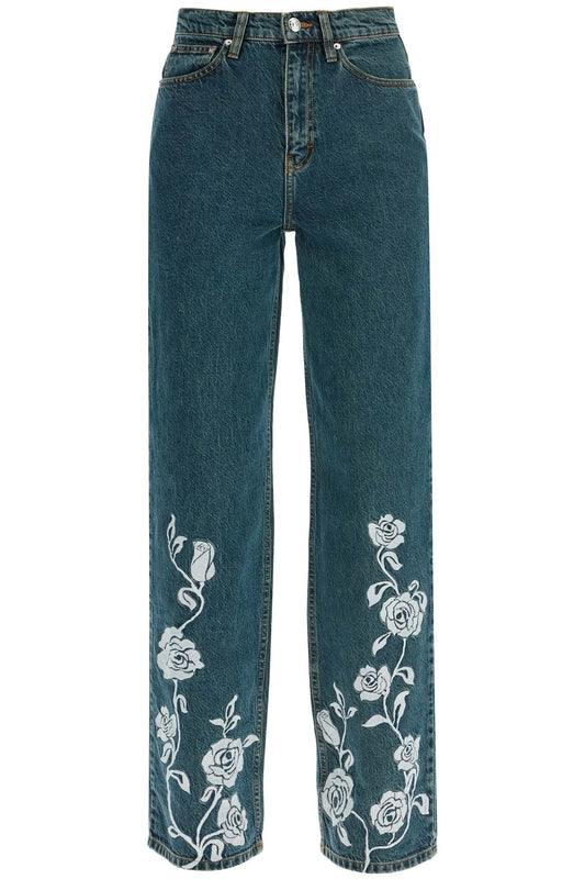 Rotate jeans in denim steel blue with floral details Jeans Rotate