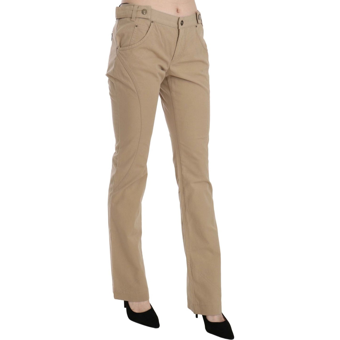 Just Cavalli Beige Mid Waist Straight Leg Pants Jeans & Pants Just Cavalli