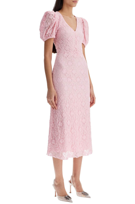 Rotate pink lace midi dress with puff sleeves Dresses Rotate