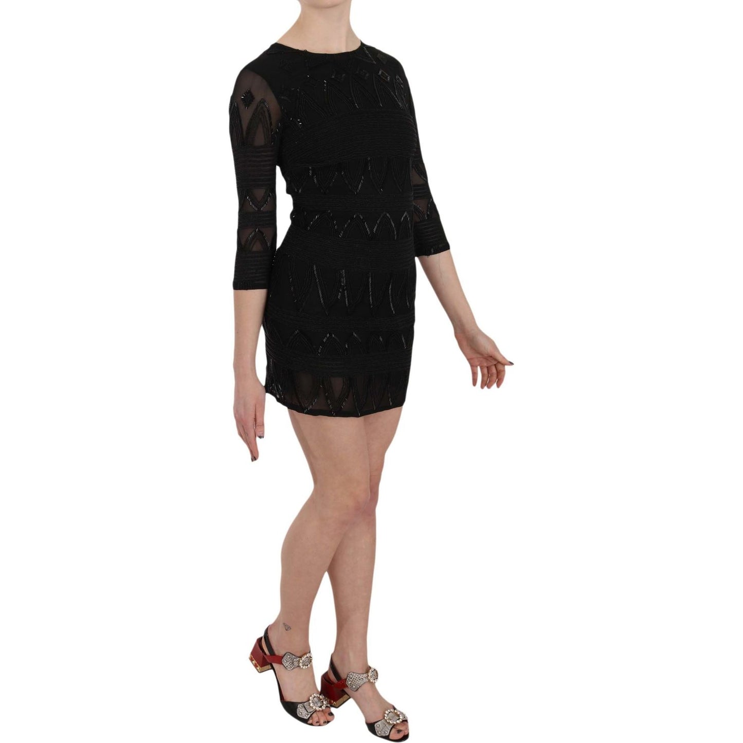 John Richmond Elegant Black Silk Mini Dress with Sequins John Richmond