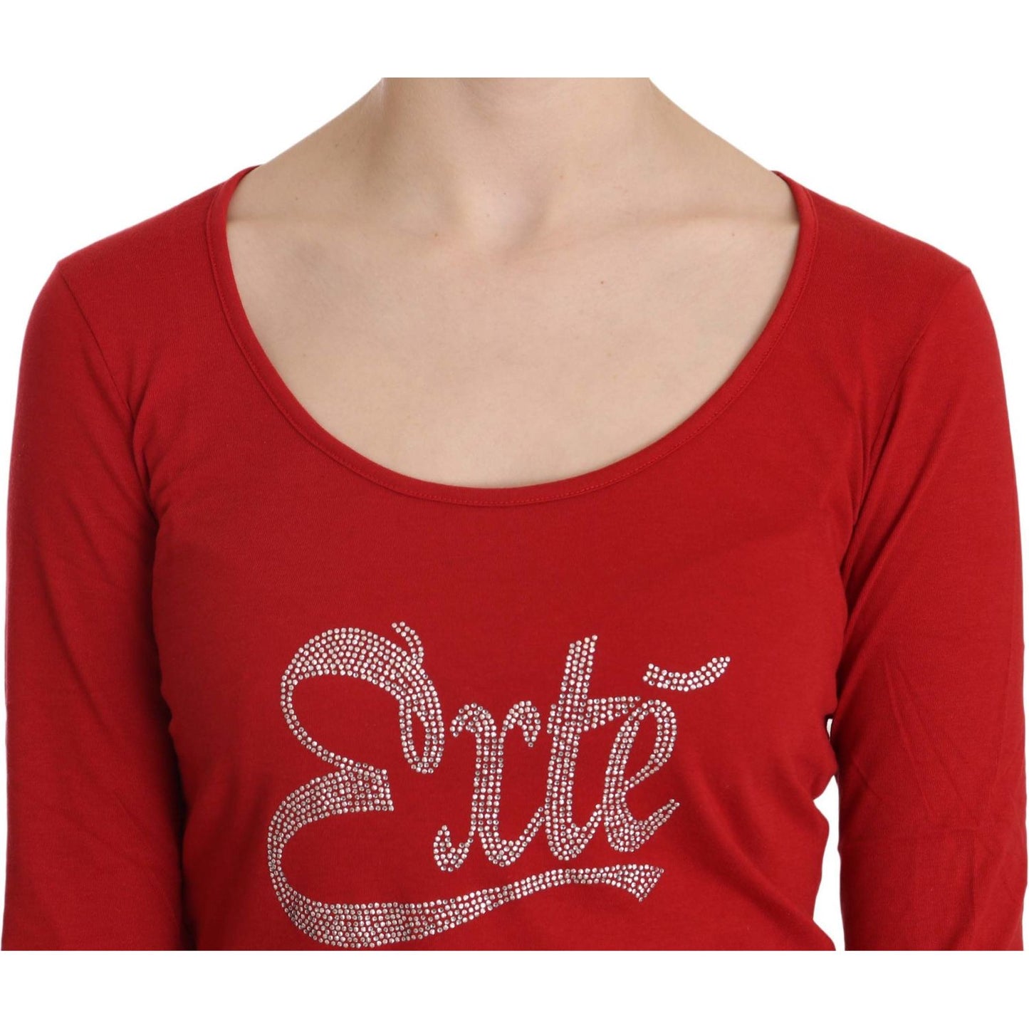 Exte Ravishing Red Crystal Embellished Blouse Exte