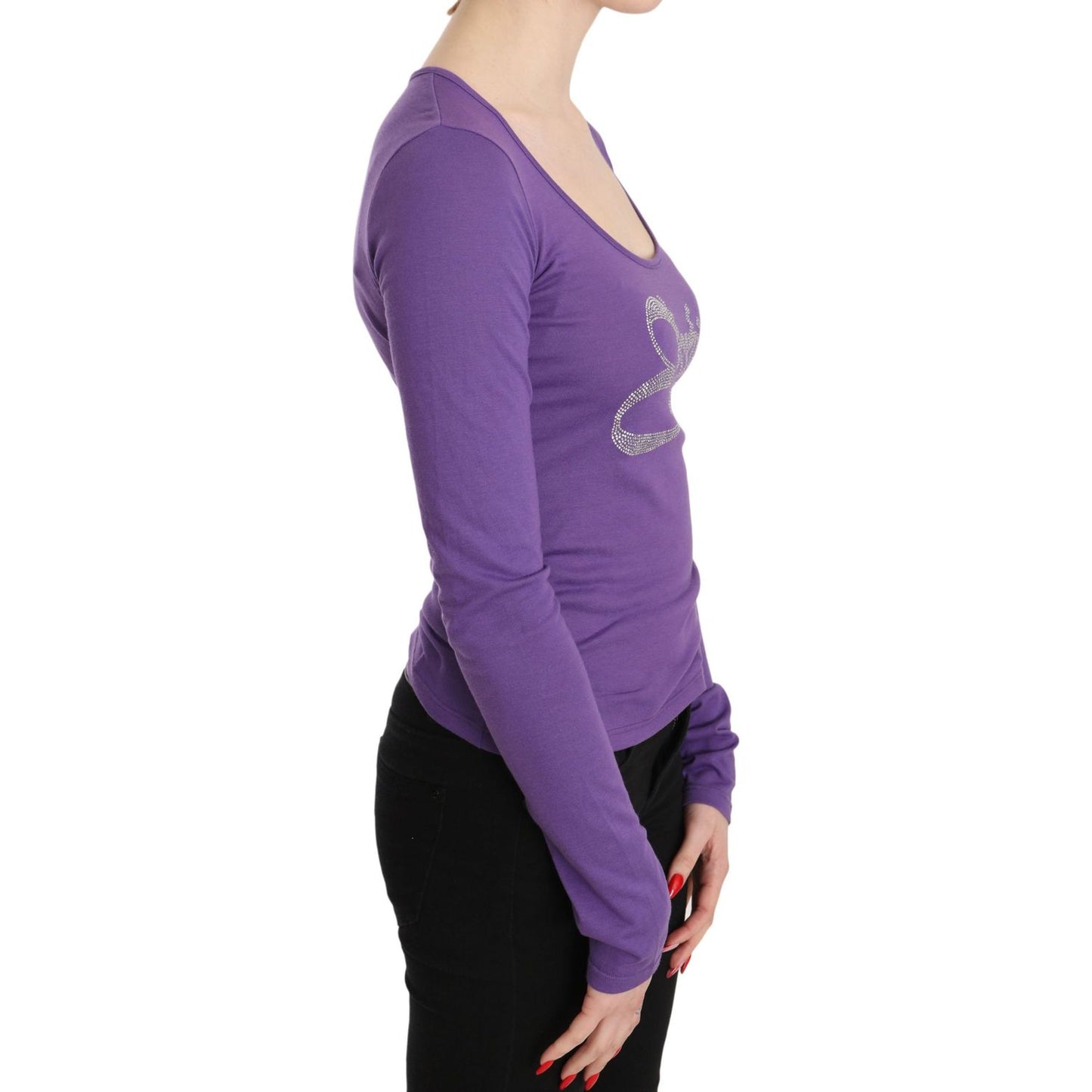 Exte Elegant Purple Crystal Embellished Long Sleeve Top Exte