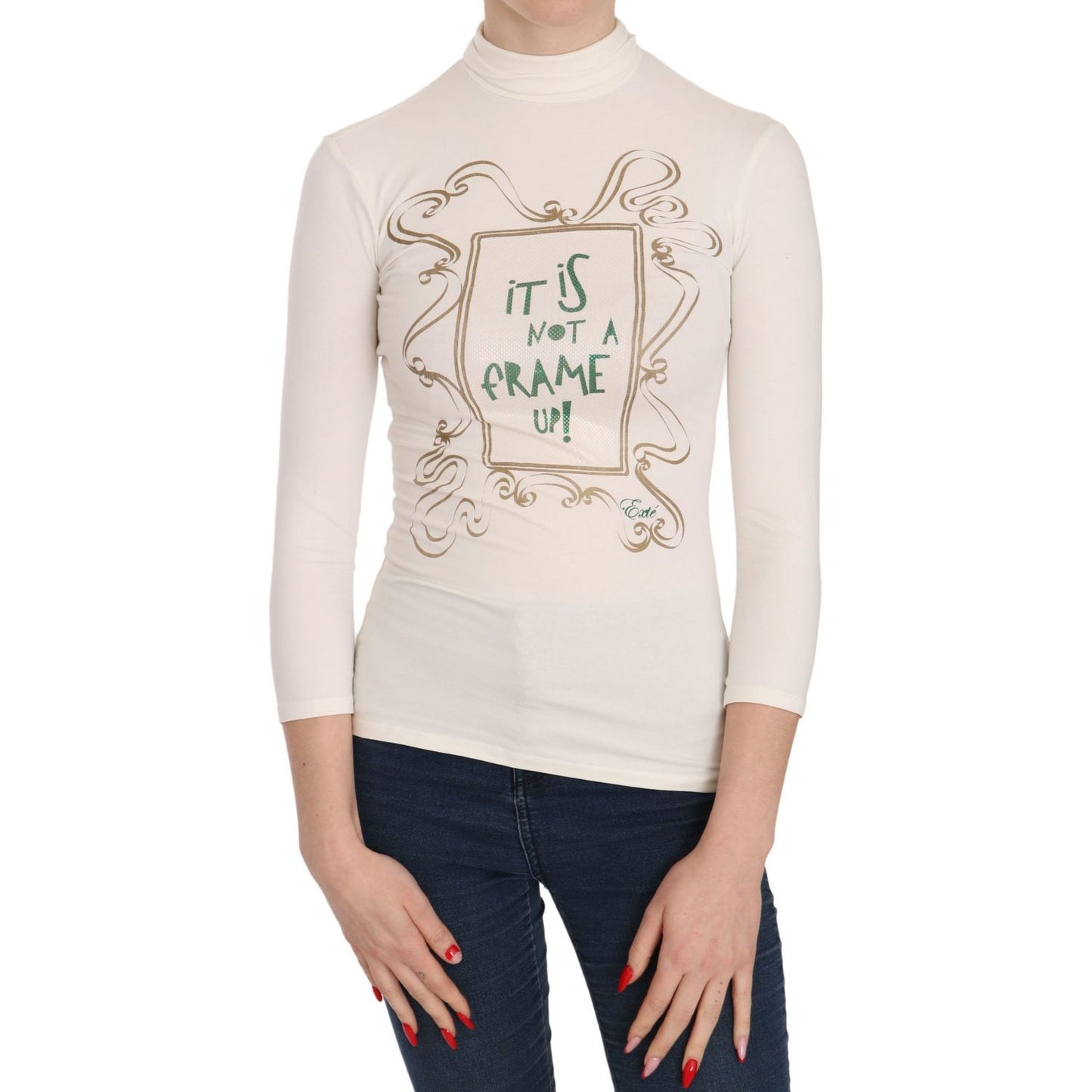 Exte Elegant White Long Sleeve Crew Neck Top Exte