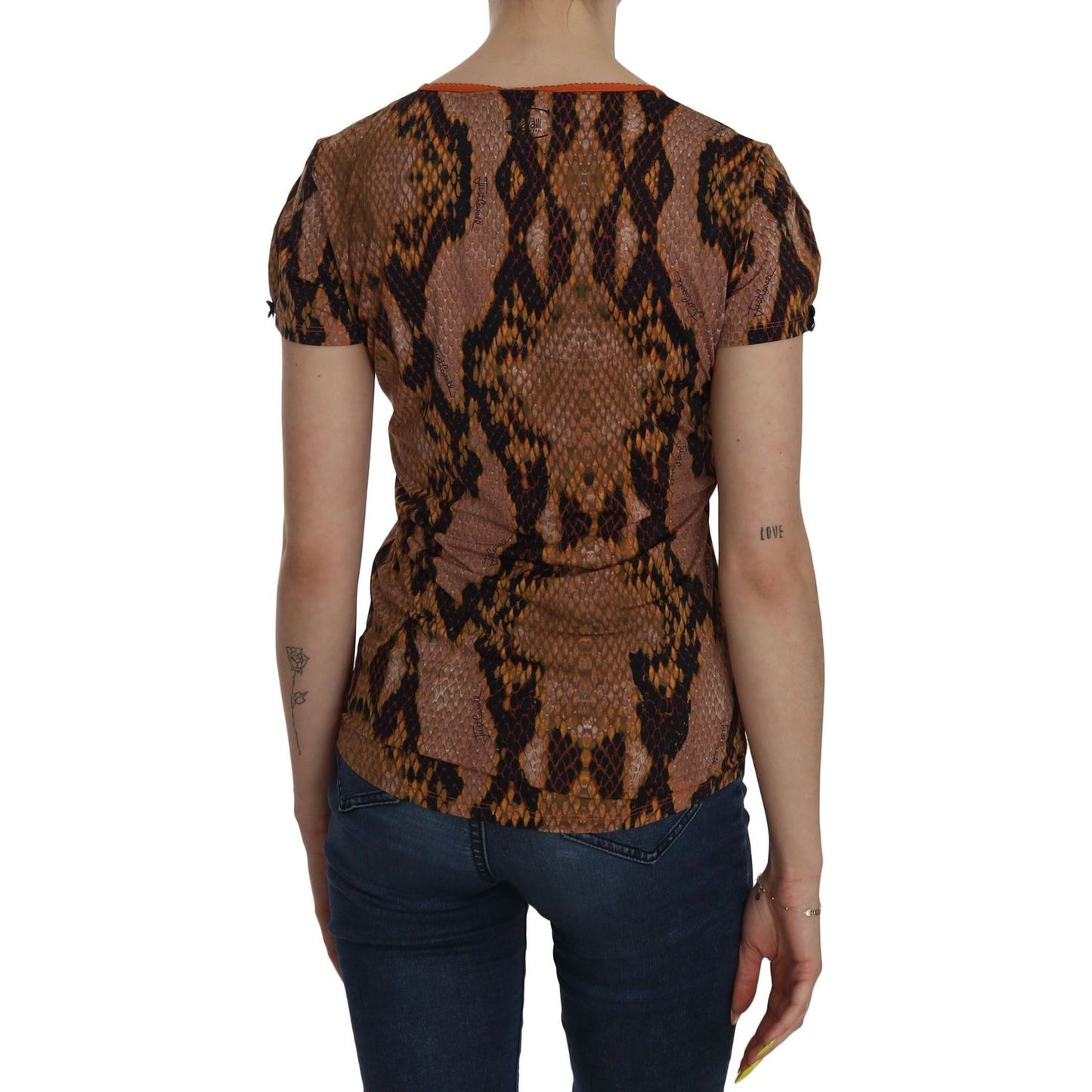 Just Cavalli Alluring Brown Snake Skin Pattern Blouse Just Cavalli