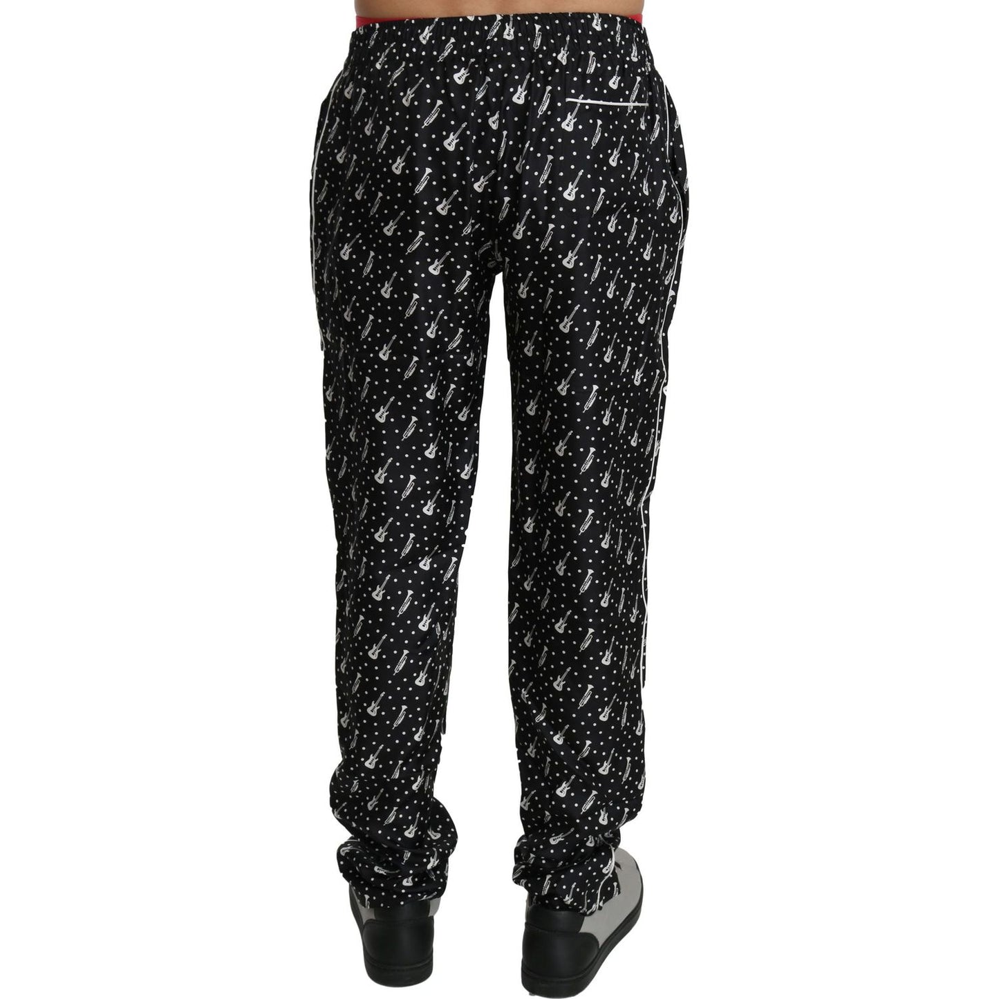 Dolce & Gabbana Elegant Black Musical Instrument Print Silk Pants Dolce & Gabbana