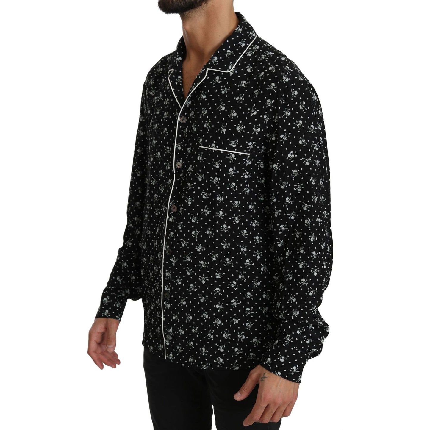 Dolce & Gabbana Elegant Silk Pajama Shirt with Skull Print Dolce & Gabbana