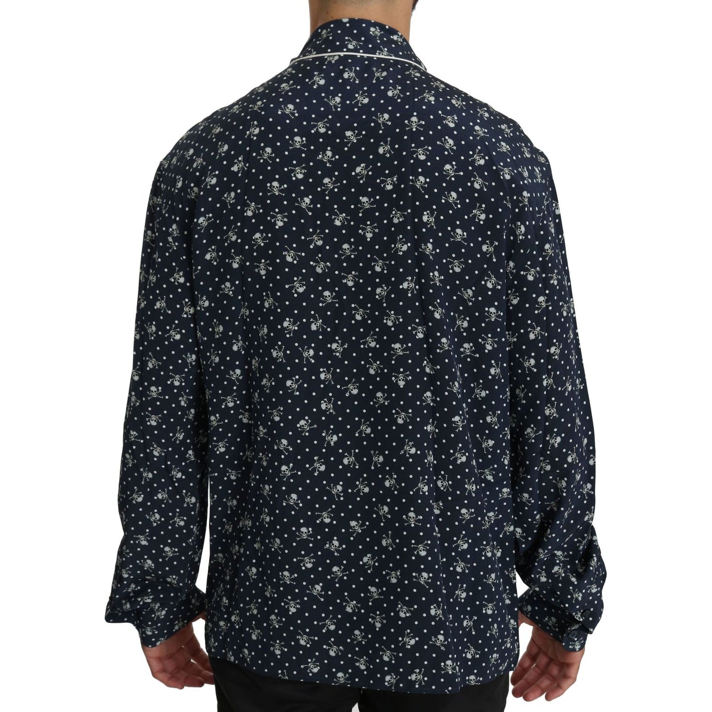 Dolce & Gabbana Silken Elegance: Blue Skull Print Lounge Shirt Dolce & Gabbana