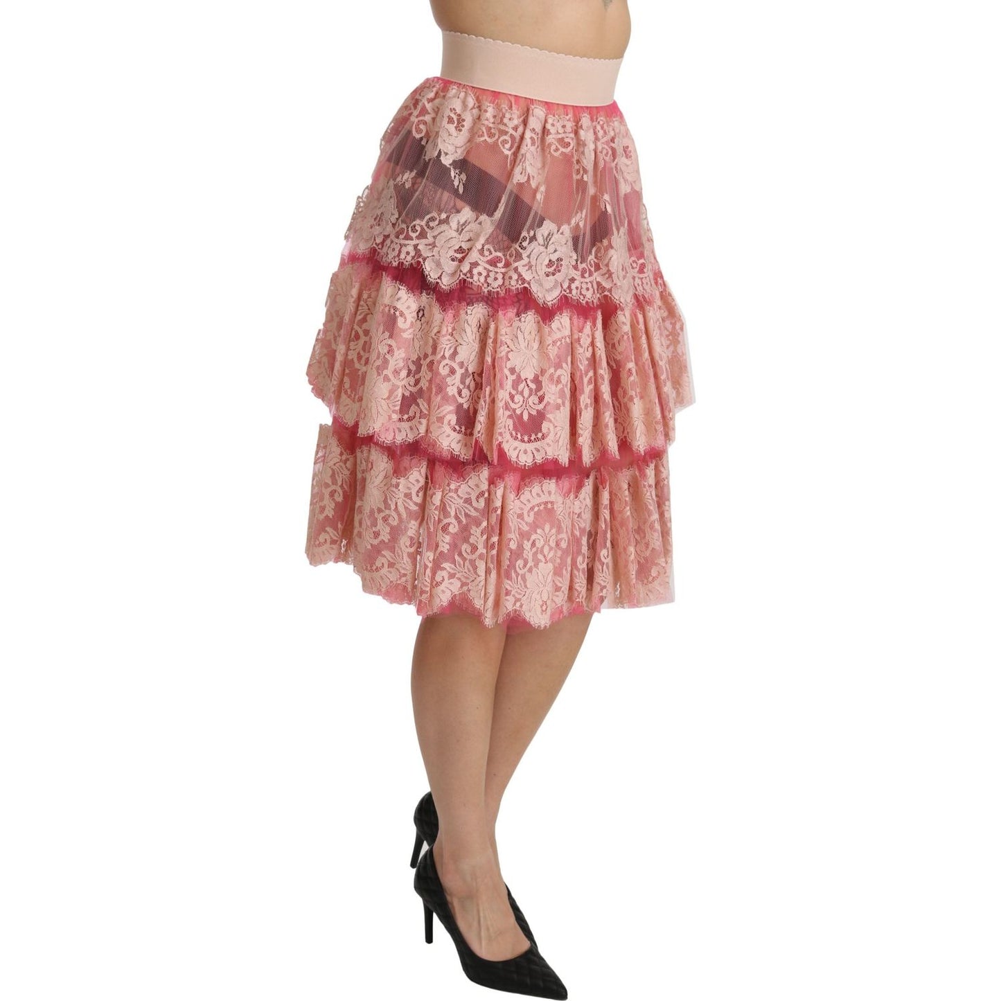 Dolce & Gabbana Elegant Pink Lace High-Waist Skirt Dolce & Gabbana