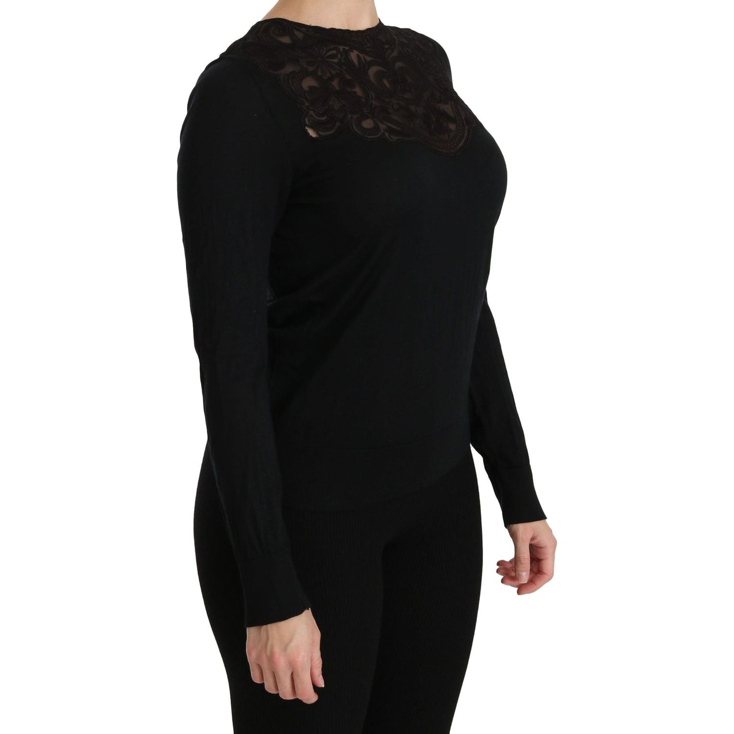 Dolce & Gabbana Elegant Silk-Blend Black Lace Blouse Dolce & Gabbana