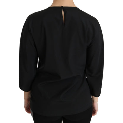 Dolce & Gabbana Elegant Black Silk Stretch Embroidered Top Dolce & Gabbana