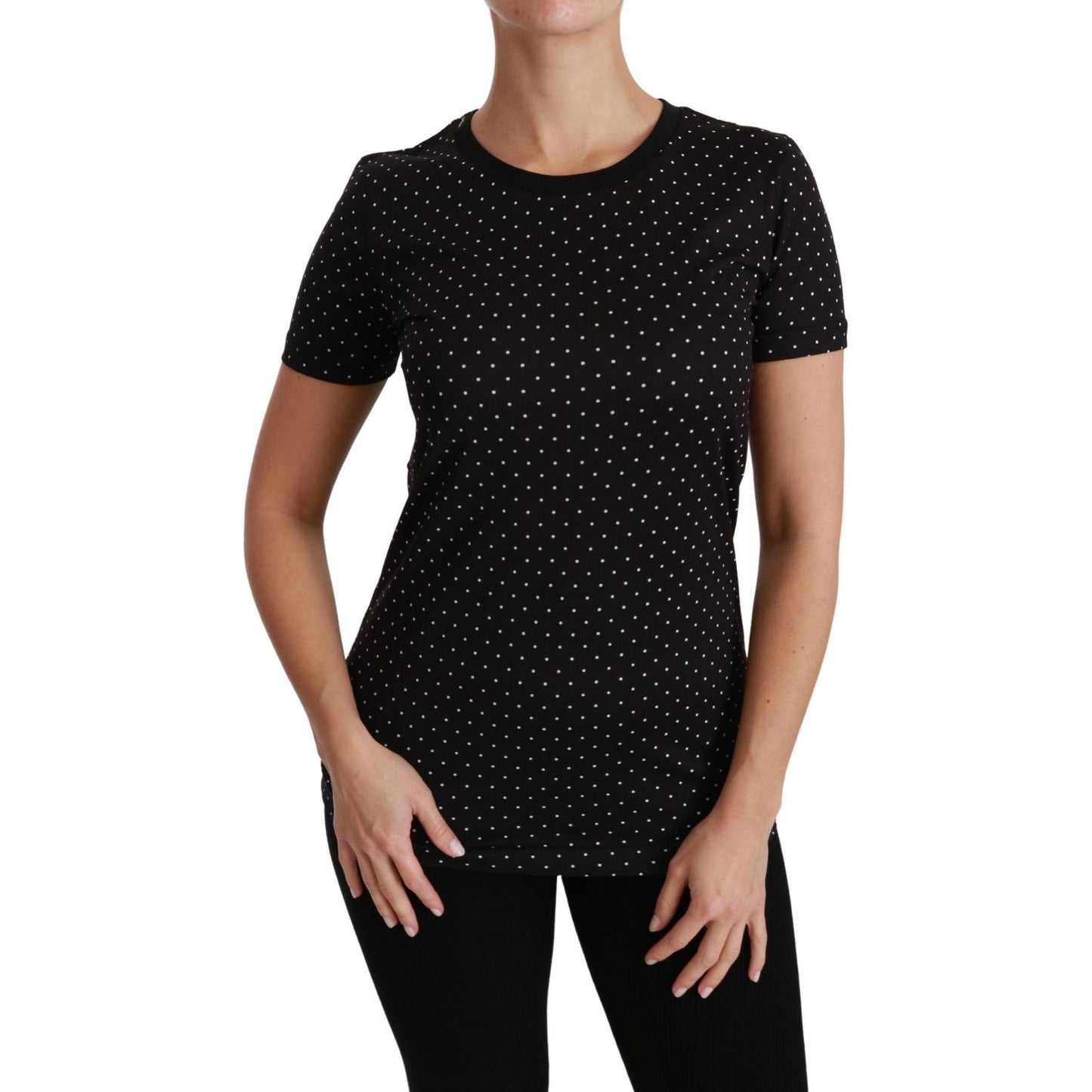 Dolce & Gabbana Chic Black Dotted Crewneck Cotton Tee Dolce & Gabbana