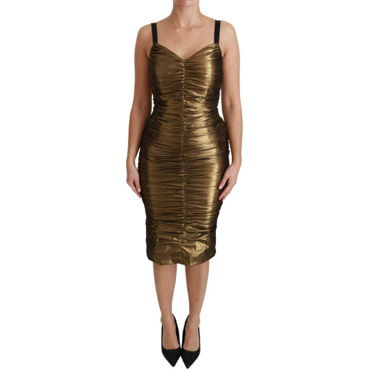 Dolce & Gabbana Gold Stretch Lame Ruched Dress Dolce & Gabbana