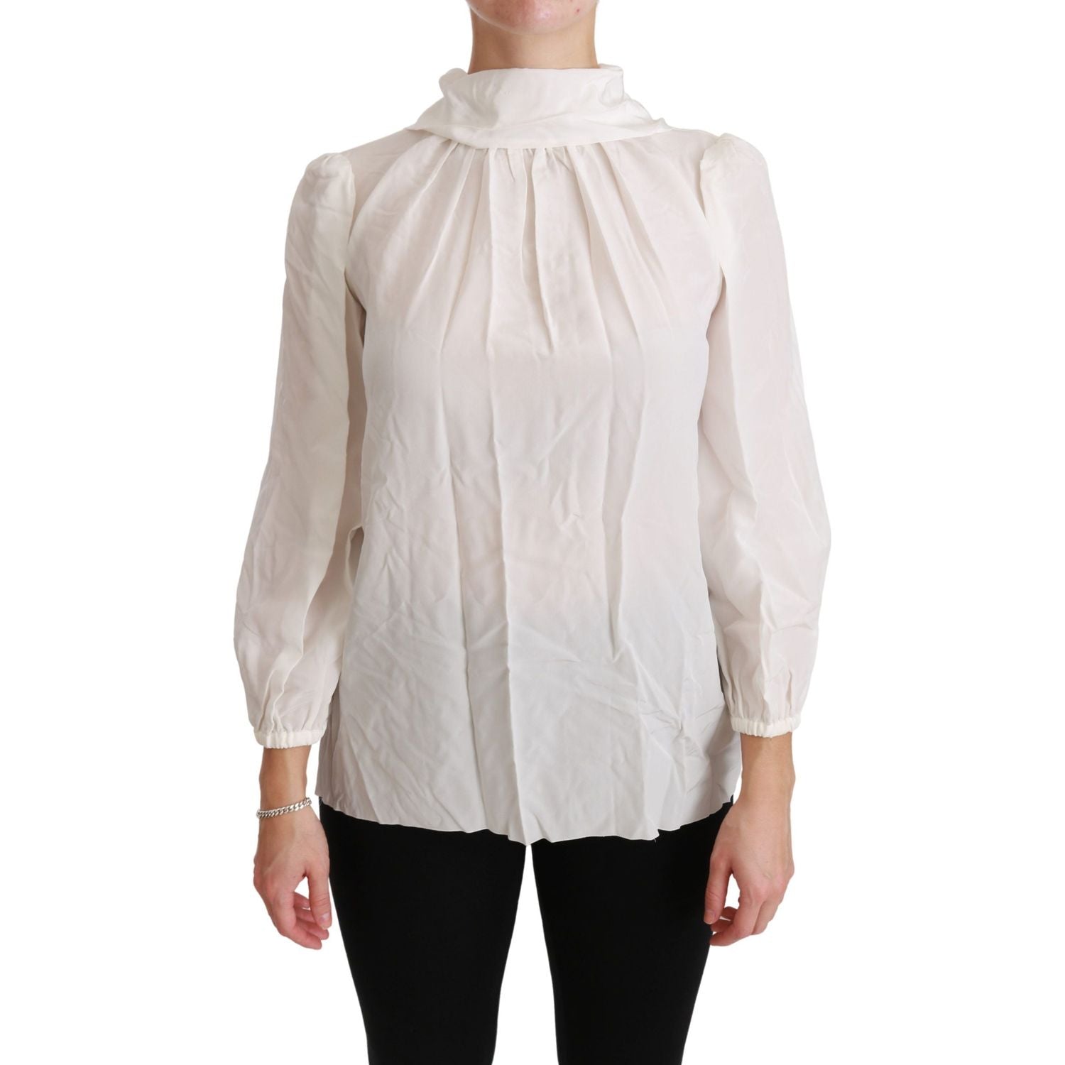 Dolce & Gabbana Elegant White Silk Turtle Neck Blouse