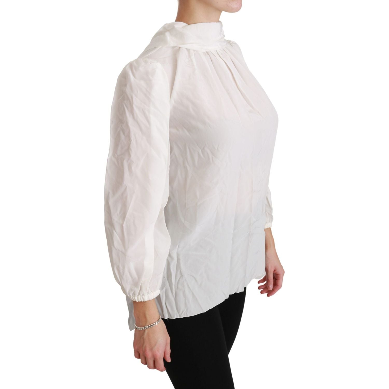 Dolce & Gabbana Elegant White Silk Turtle Neck Blouse