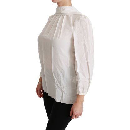 Dolce & Gabbana Elegant White Silk Turtle Neck Blouse Dolce & Gabbana