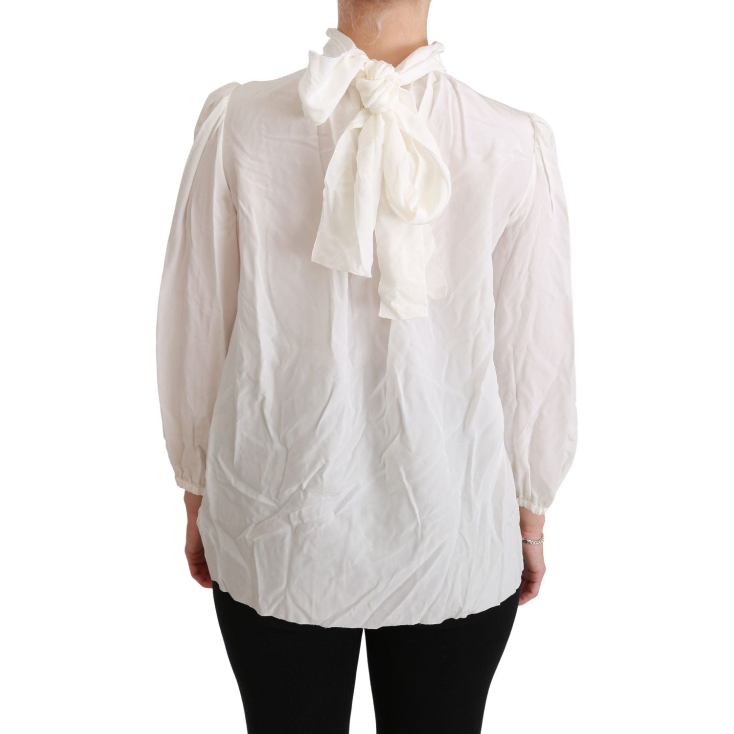 Dolce & Gabbana Elegant White Silk Turtle Neck Blouse