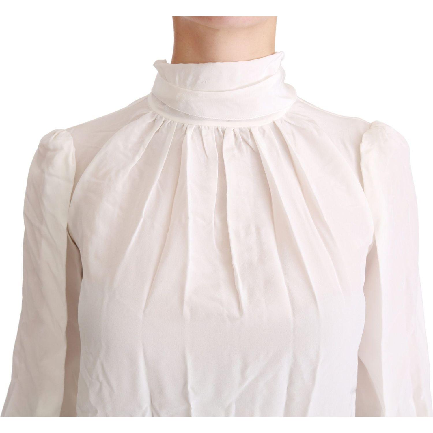 Dolce & Gabbana Elegant White Silk Turtle Neck Blouse