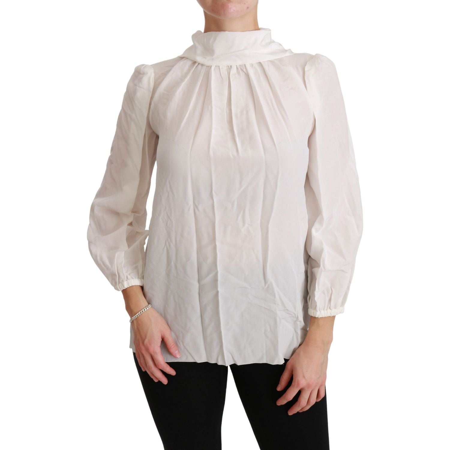 Dolce & Gabbana Elegant White Silk Turtle Neck Blouse