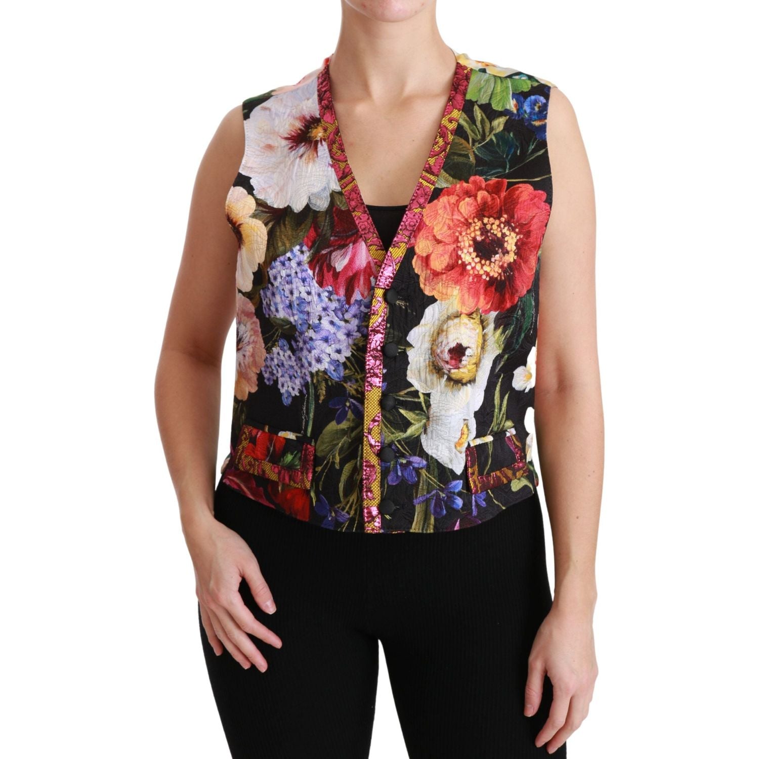 Dolce & Gabbana Multicolor Brocade Floral Sleeveless Vest