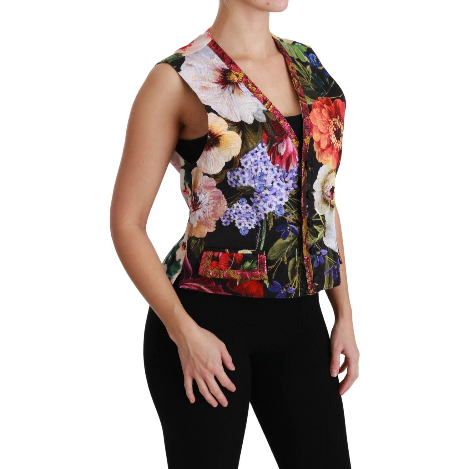 Dolce & Gabbana Multicolor Brocade Floral Sleeveless Vest