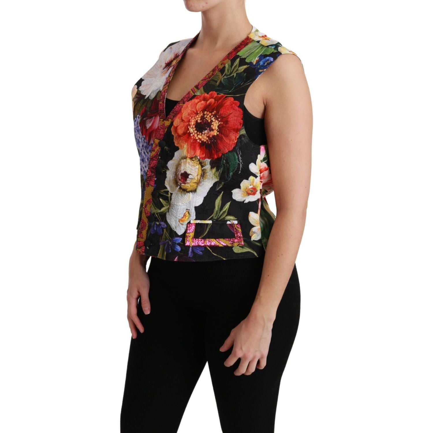 Dolce & Gabbana Multicolor Brocade Floral Sleeveless Vest