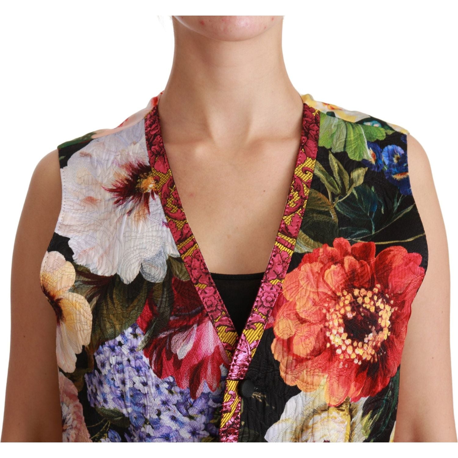 Dolce & Gabbana Multicolor Brocade Floral Sleeveless Vest