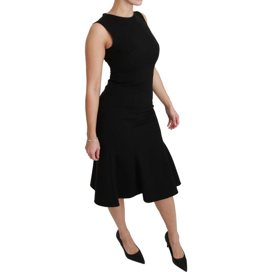 Dolce & Gabbana Elegant Black Fit Flare Wool Blend Dress WOMAN DRESSES Dolce & Gabbana