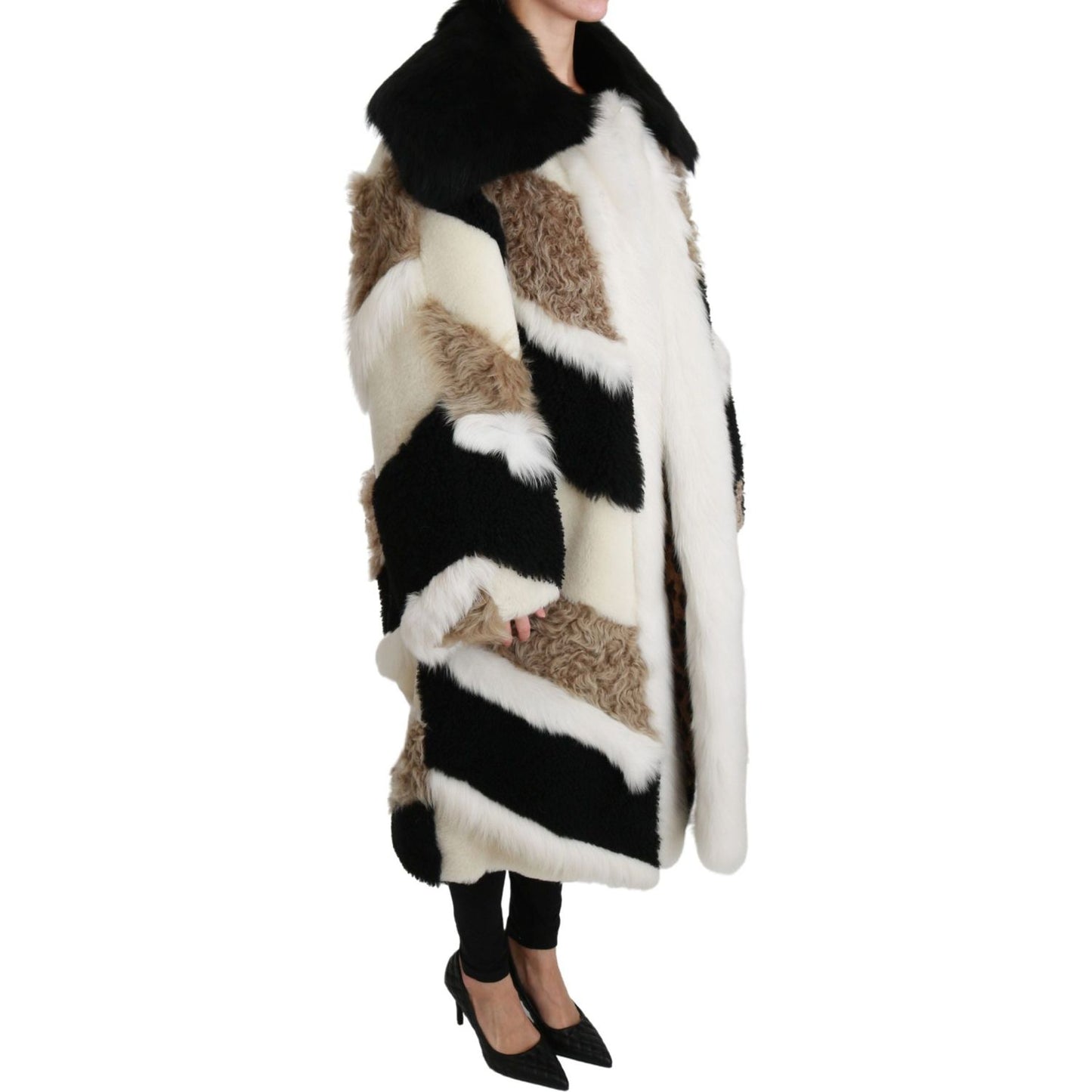 Dolce & Gabbana Elegant Multicolor Shearling Cape Coat Coats & Jackets Dolce & Gabbana