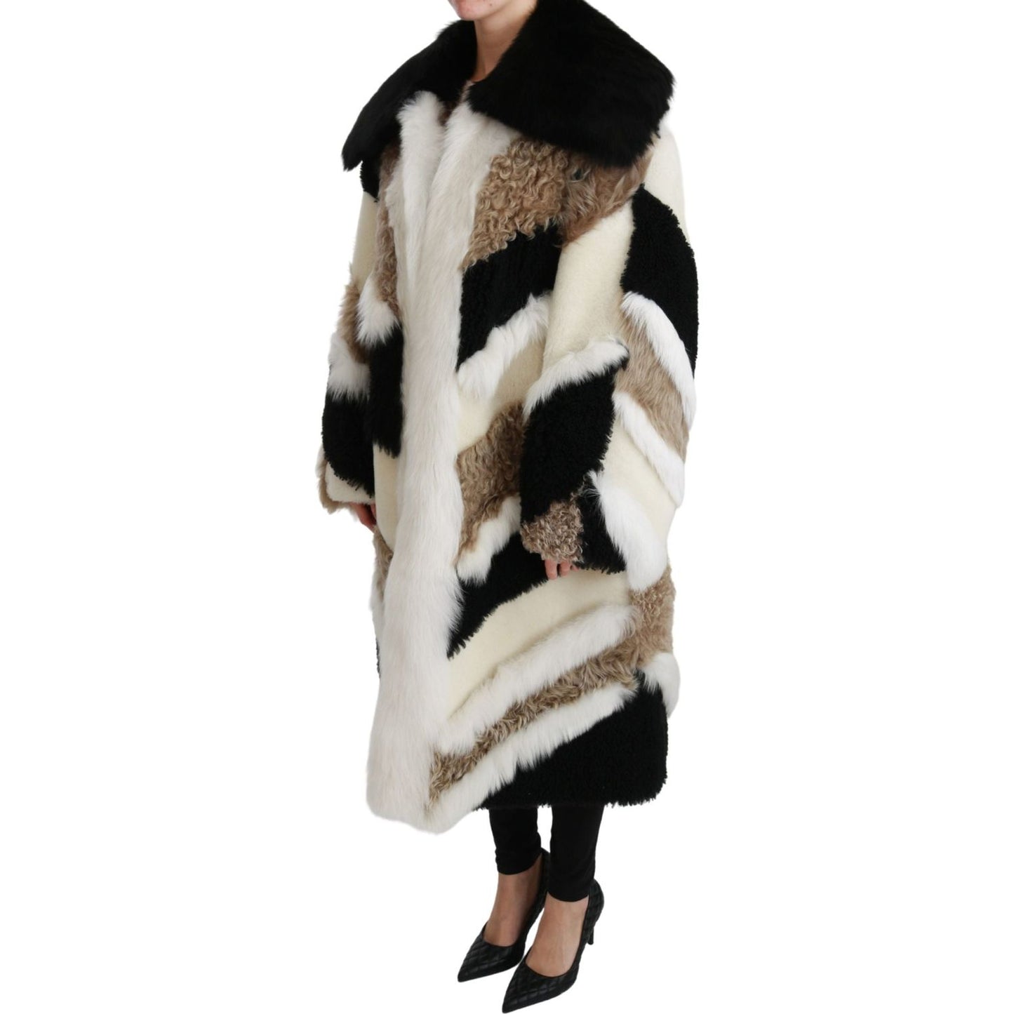 Dolce & Gabbana Elegant Multicolor Shearling Cape Coat Coats & Jackets Dolce & Gabbana