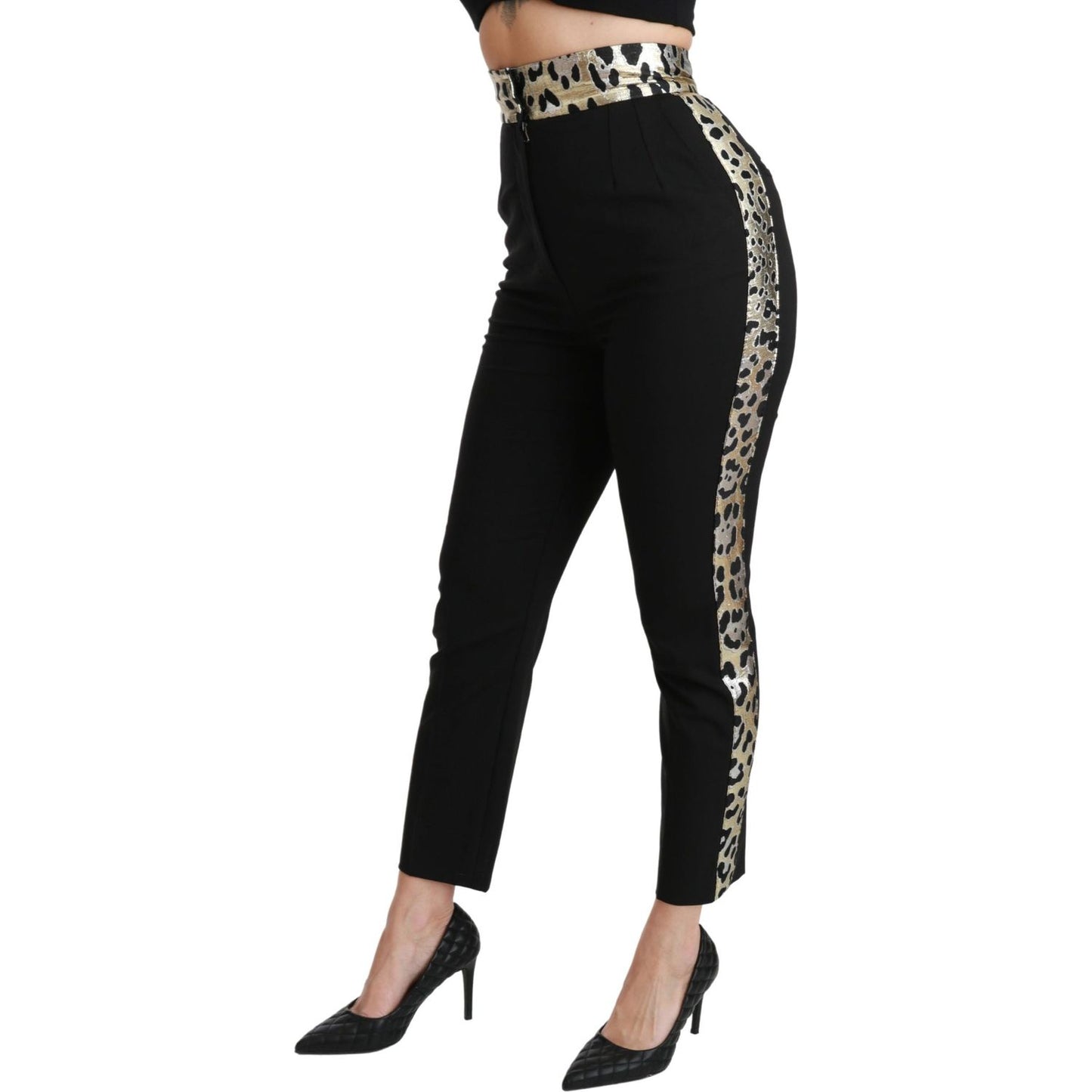 Dolce & Gabbana Gold Leopard Jacquard High Waist Pants Jeans & Pants Dolce & Gabbana