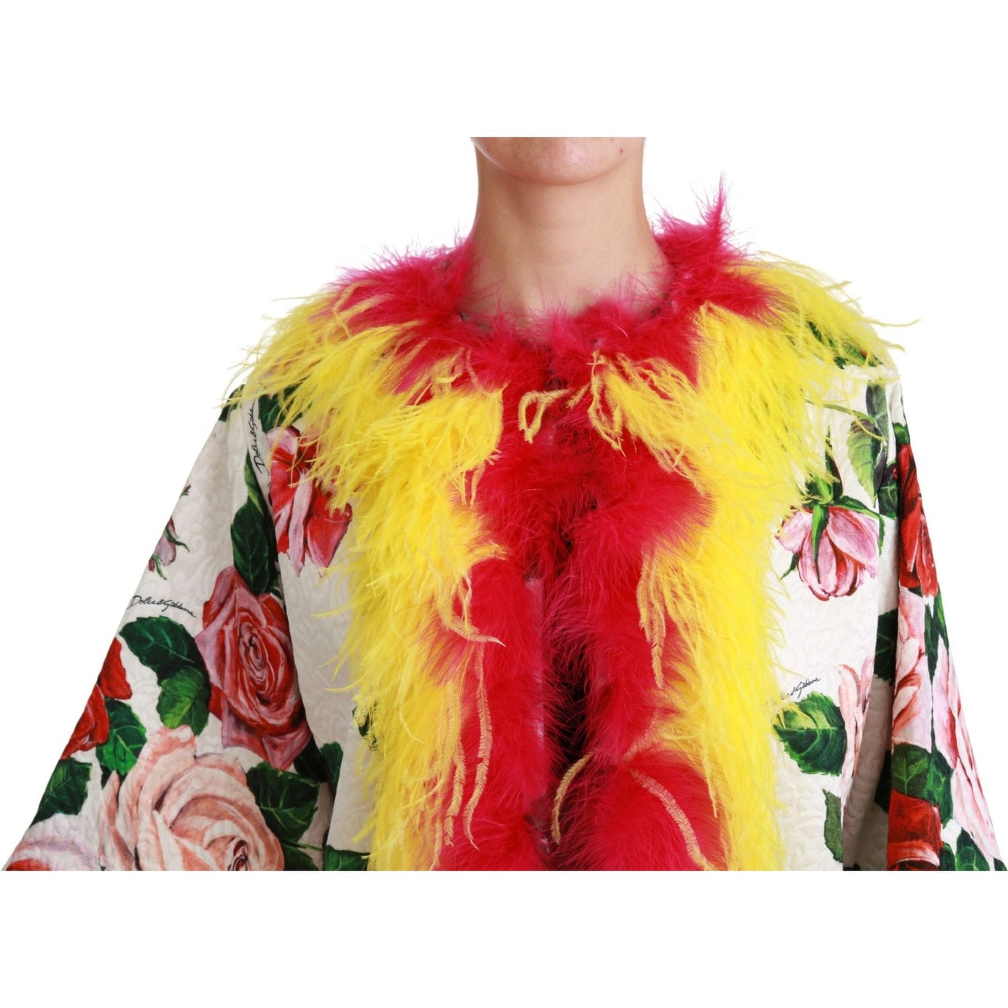 Dolce & Gabbana Elegant Floral Cape Jacket with Fur Details Coats & Jackets Dolce & Gabbana