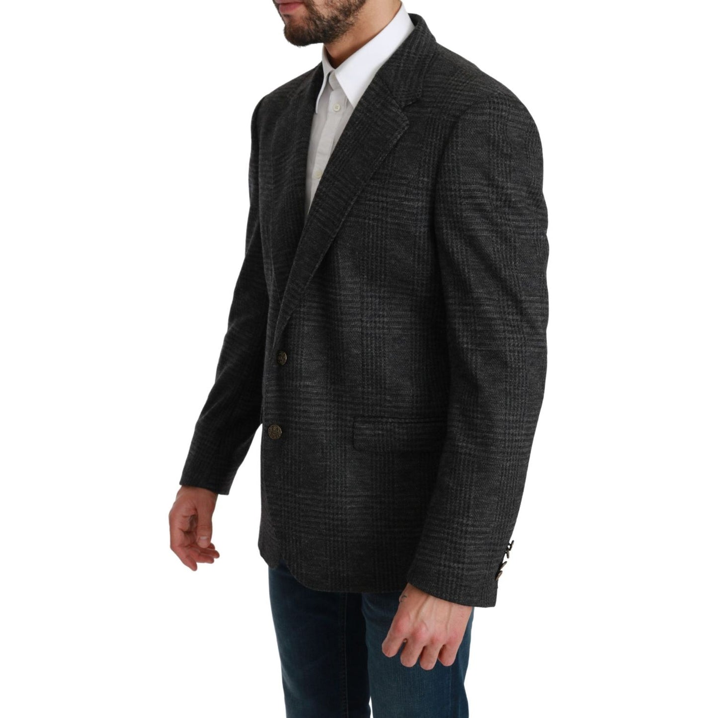 Dolce & Gabbana Elegant Gray Plaid Virgin Wool Blazer Dolce & Gabbana