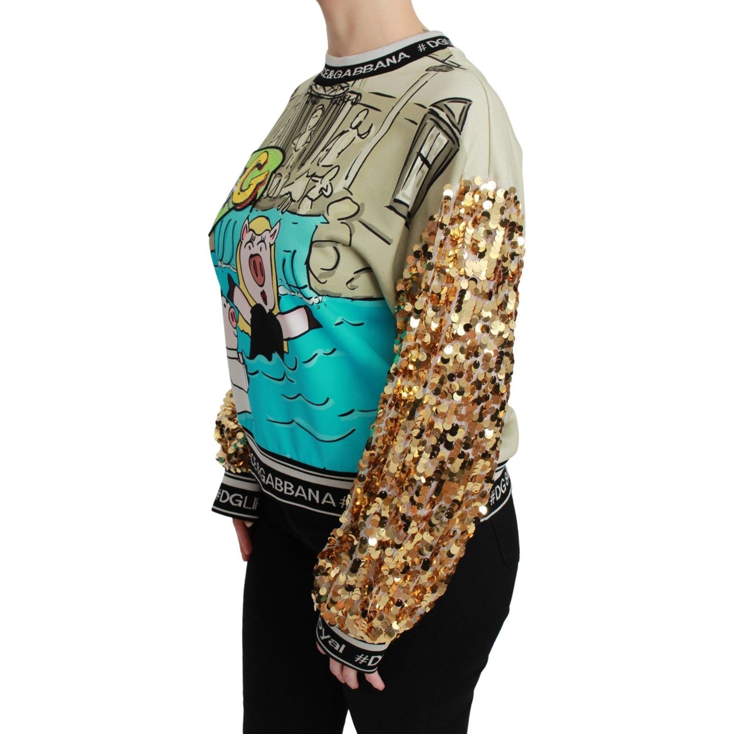 Dolce & Gabbana Chic Multicolor Motive Sequined Sweater Dolce & Gabbana