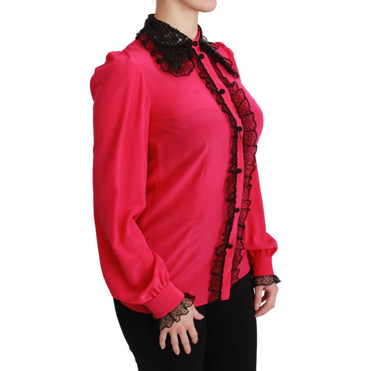 Dolce & Gabbana Silk Blend Lace Detail Blouse in Pink