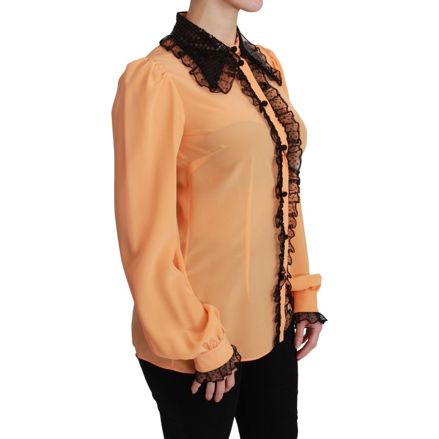 Dolce & Gabbana Silk Blend Yellow Blouse with Sequined Collar Dolce & Gabbana