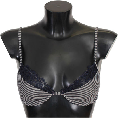 Ermanno Scervino Blue Stripes Lace Reggiseno Bra Ermanno Scervino