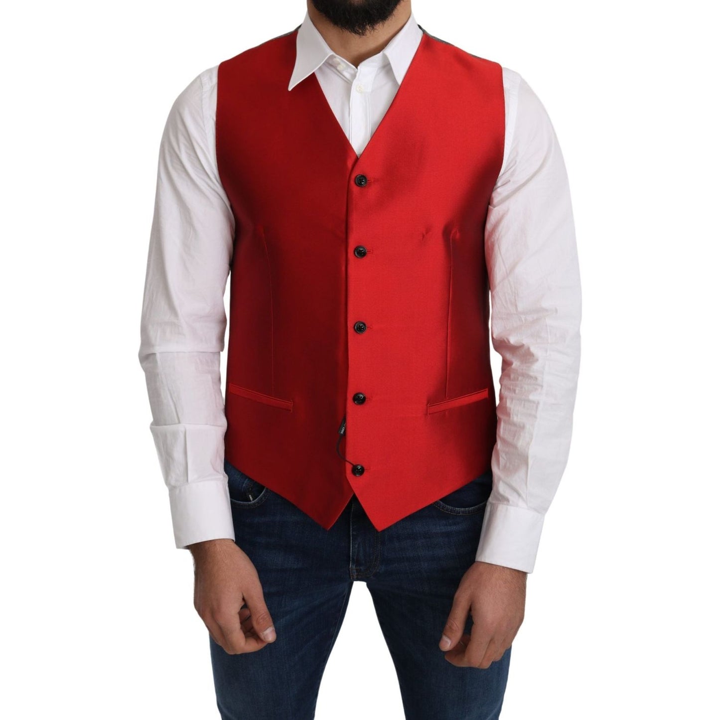 Dolce & Gabbana Ravishing Red Silk Formal Vest Dolce & Gabbana